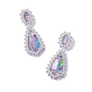 NWT Kendra Scott Camry Beaded Silver Statement Earrings in Purple Pastel Mix New